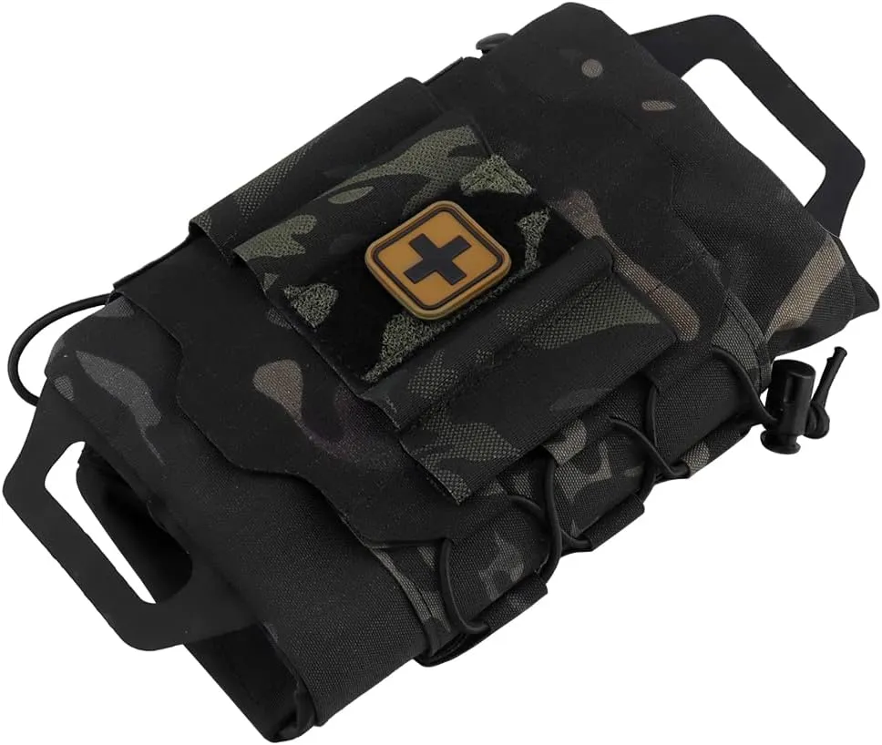 SABADO Rapid Deploy IFAK Pouch First Aid Kits Pack Tactical Two-piece System Medical Supply Holder Roll Carrier Hypalon Handle Outdoor Sport Hunting Bag Laminated Matting Fabric