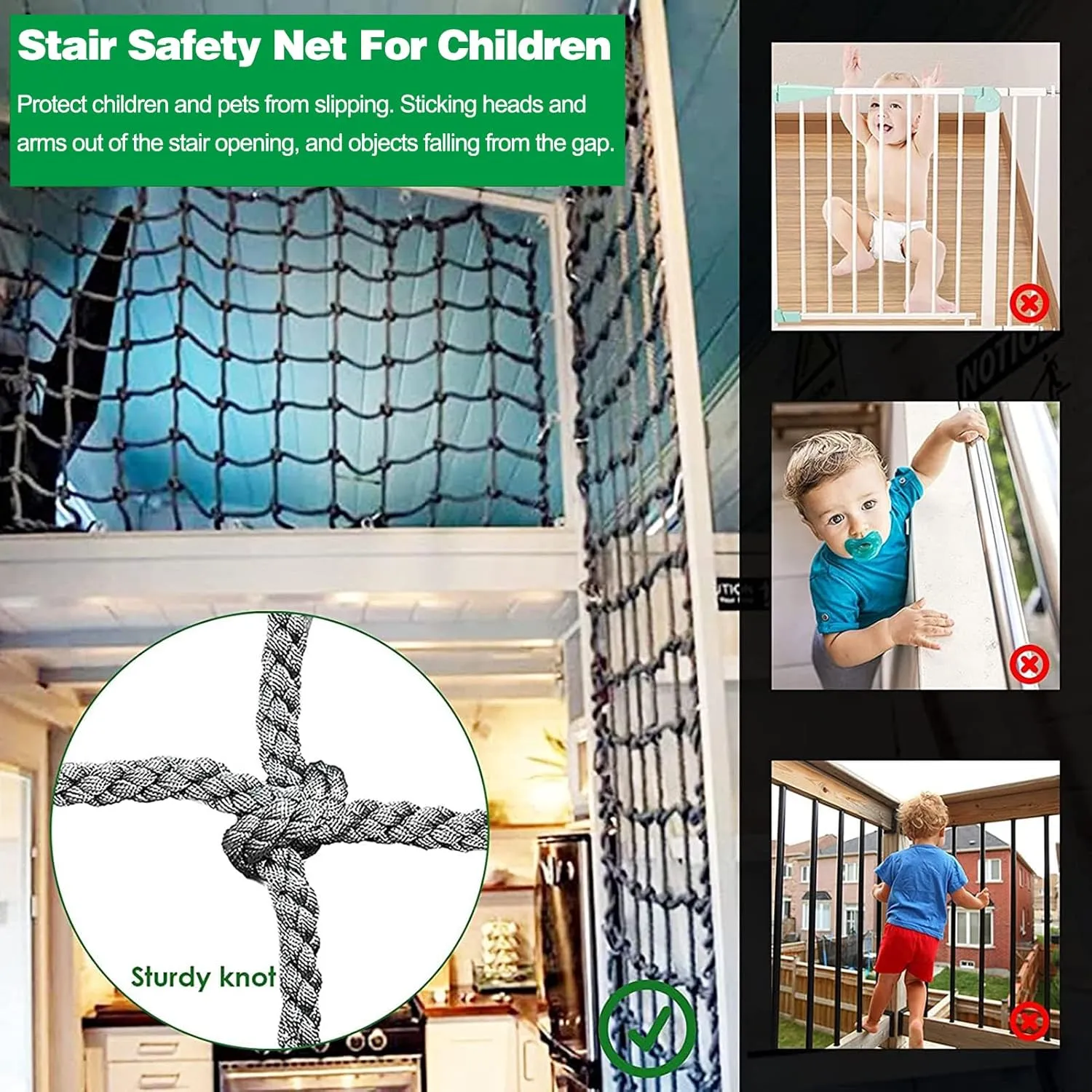 Safety Net Rope, Heavy Duty Net, Rope Climbing Net,Fence Stairs Balcony Railings Garden Playground Protection Playground Play Safety Net Outdoor Climbing Cargo Net(Size:1Mx1M(3.3FTx3.3FT))