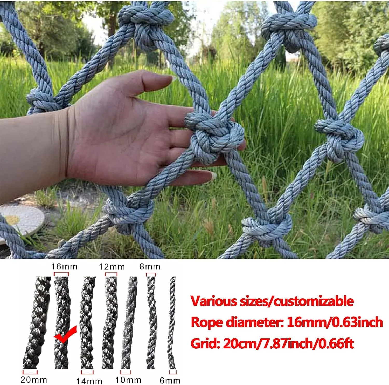 Safety Playground Net Heavy Duty Climbing Cargo Net Outdoor Mesh Rope Truck Cargo Net Cover Treehouse Netting for Stair Balcony Railing,1Mx1M(3.3FTx3.3FT)