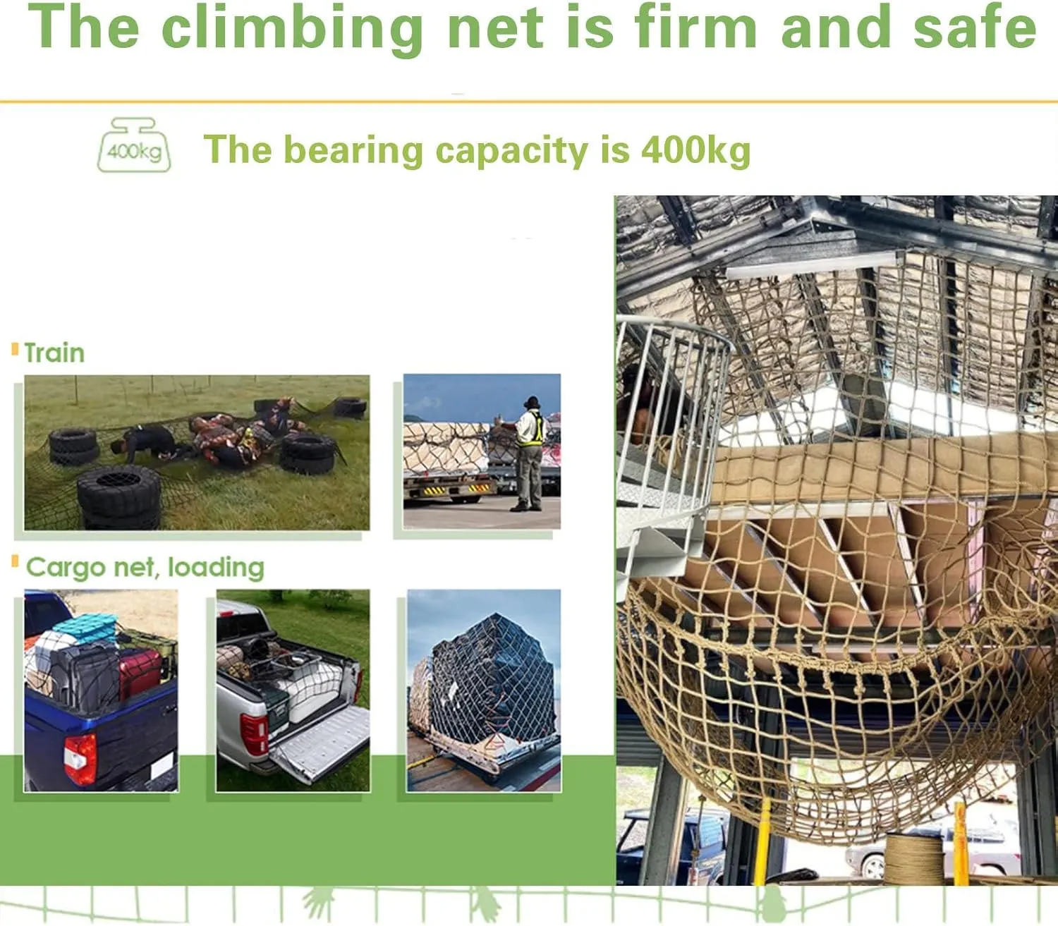 Safety Playground Net Heavy Duty Climbing Cargo Net Outdoor Mesh Rope Truck Cargo Net Cover Treehouse Netting for Stair Balcony Railing,1Mx1M(3.3FTx3.3FT)
