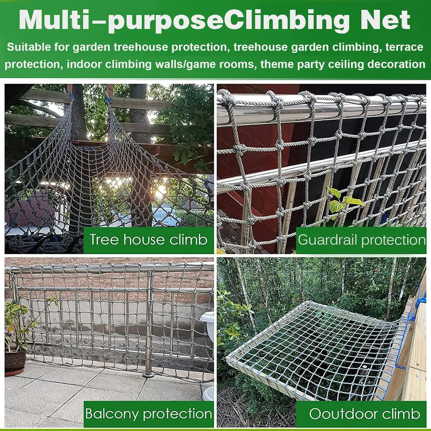 Safety Protection Net Climbing Cargo Rope Net, Polyester Playground Climbing Net, Heavy Duty Climbing Net for Outdoor, Rope Ladder, Swingset, Treehouse(Size:2Mx4M(6.6FTx13.1FT))