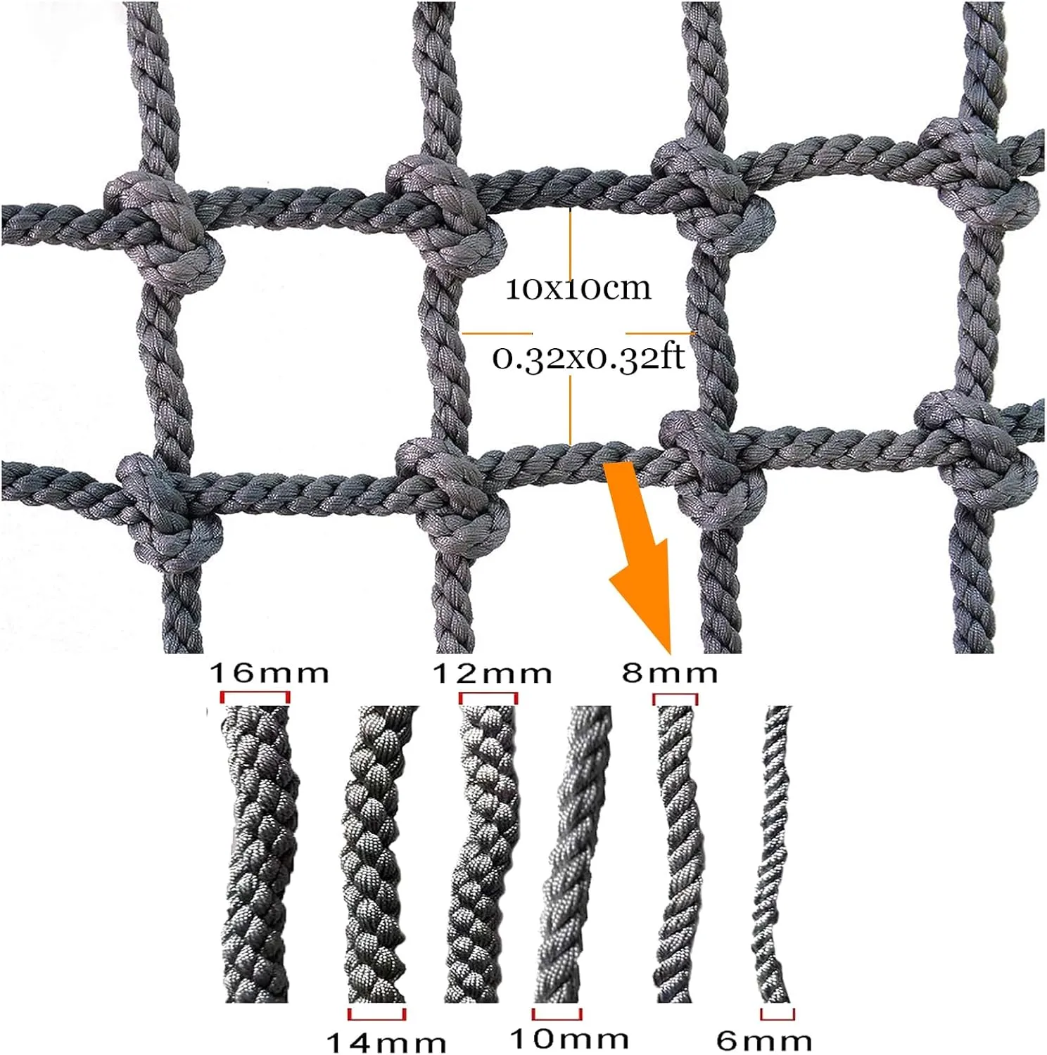 Safety Protection Net Climbing Cargo Rope Net, Polyester Playground Climbing Net, Heavy Duty Climbing Net for Outdoor, Rope Ladder, Swingset, Treehouse(Size:2Mx4M(6.6FTx13.1FT))