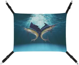 Sailfish and Marlin Cat Hanging Hammock Soft Breathable Pet Cage Dog Hammock with Adjustable Straps and Metal Hooks