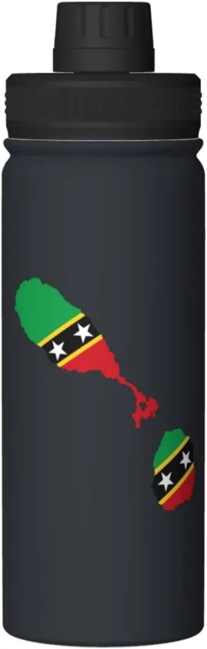 Saint Kitts Nevis Terrain Map Water Bottle 18OZ Stainless Steel Insulated Water Bottles With Spout Lid Sports Keep Cold and Hot Water Bottle For Biking Hiking