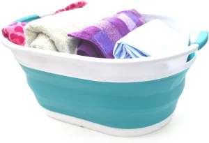 SAMMART Set of 2-39L(10.3 gallon) Collapsible Plastic Laundry Basket-Pop Up Storage Container-Portable Washing Tub-Space Saving Hamper/Basket, Water capacity:30L(7.9 gallon) (2 Oval, Bright Blue)
