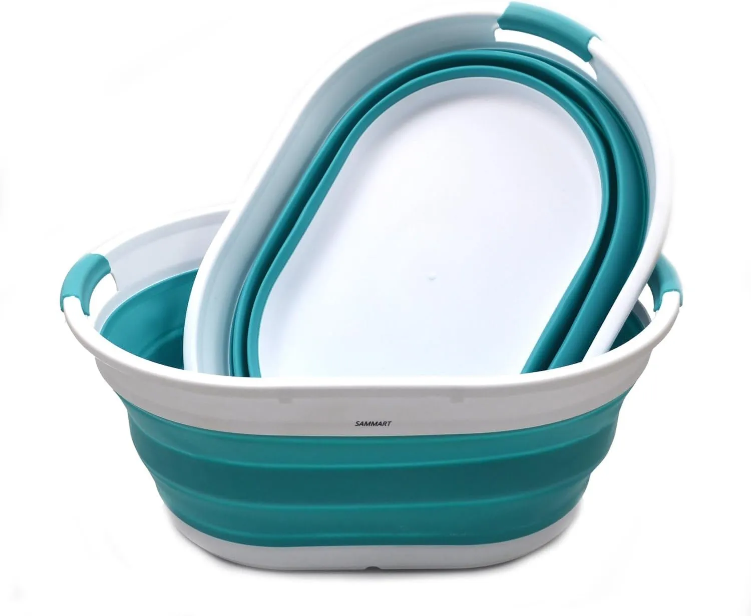 SAMMART Set of 2-39L(10.3 gallon) Collapsible Plastic Laundry Basket-Pop Up Storage Container-Portable Washing Tub-Space Saving Hamper/Basket, Water capacity:30L(7.9 gallon) (2 Oval, Bright Blue)