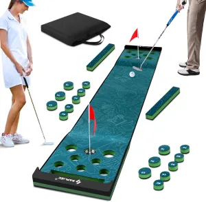 SAPLIZE Golf Pong Game Set, 20 in X 10 ft Putting Green Mat for Indoor and Outdoor, Anti-Slip Pong Mat Set - Ideal Party Game with Family or Friends