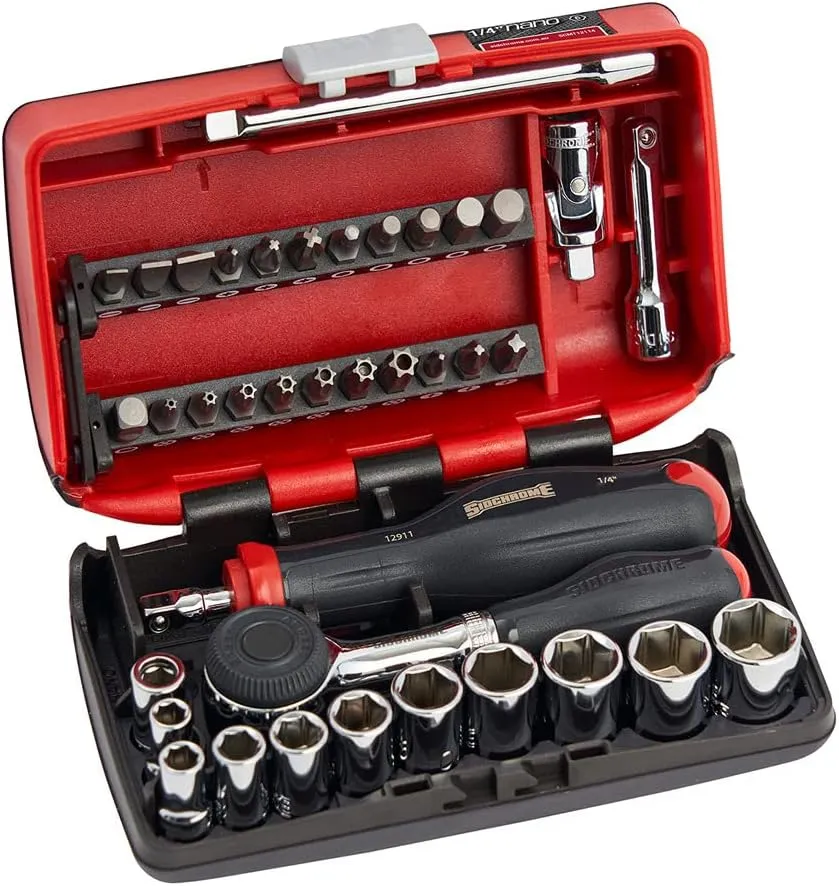 SCMT12114 1/4 Inch Nano Socket Set with Rotator Ratchet 38 Piece Set