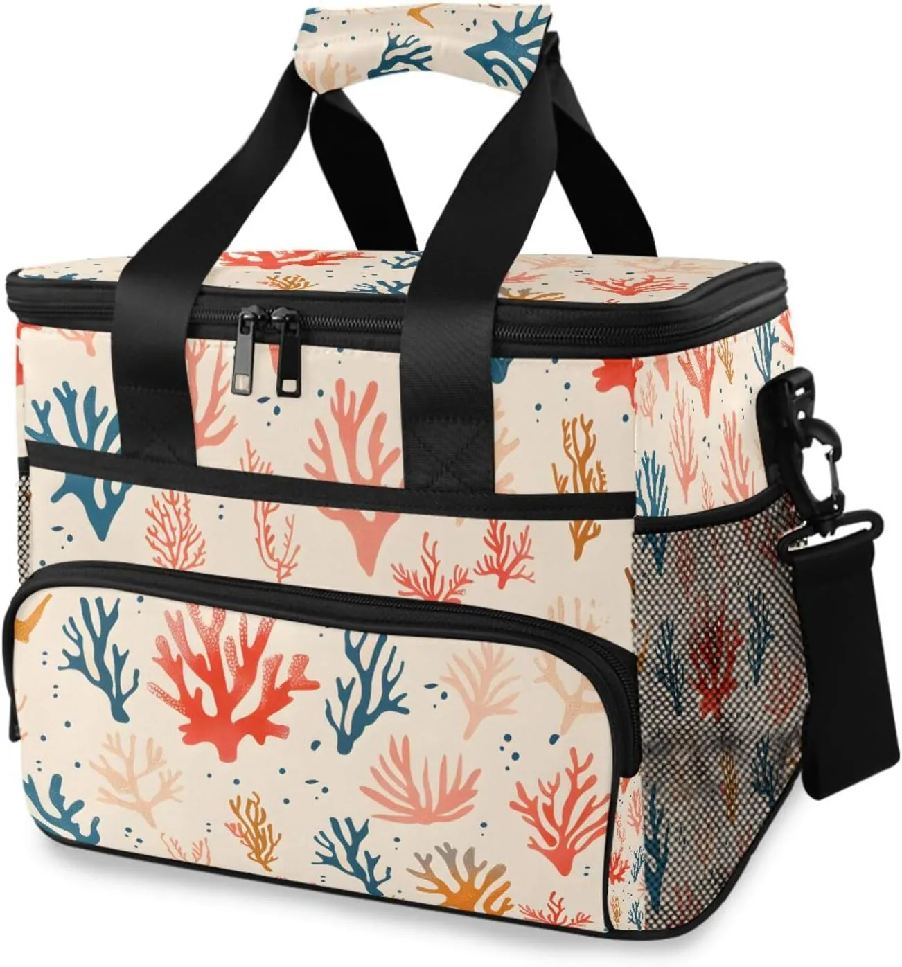 Sea Corals Beige Cooler Bag Insulated Cooler Soft Sided Cooler 24 Can Portable Picnic Bag Large Leakproof Lunch Bag Box for Beach Grocery Camping Travel Car Men Women