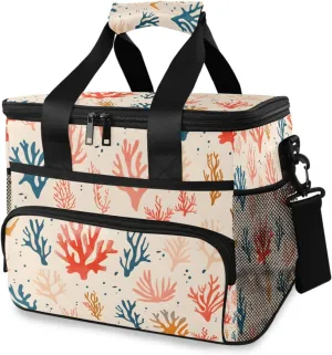 Sea Corals Beige Cooler Bag Insulated Cooler Soft Sided Cooler 24 Can Portable Picnic Bag Large Leakproof Lunch Bag Box for Beach Grocery Camping Travel Car Men Women