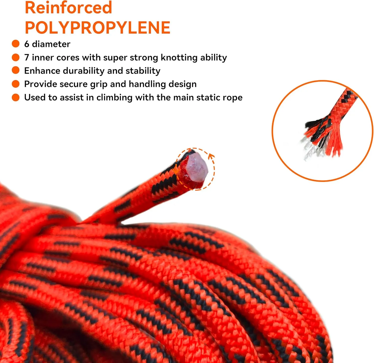 SEAMUS 4mm Prusik Accessory Cord 15M (50ft) Rock Static Climbing Rope High Tensile Strength Rock Climbing Accessories Cord Double Braid Nylon Cord for Mountain Tree Climbing, Canyoneering,Fire Rescue