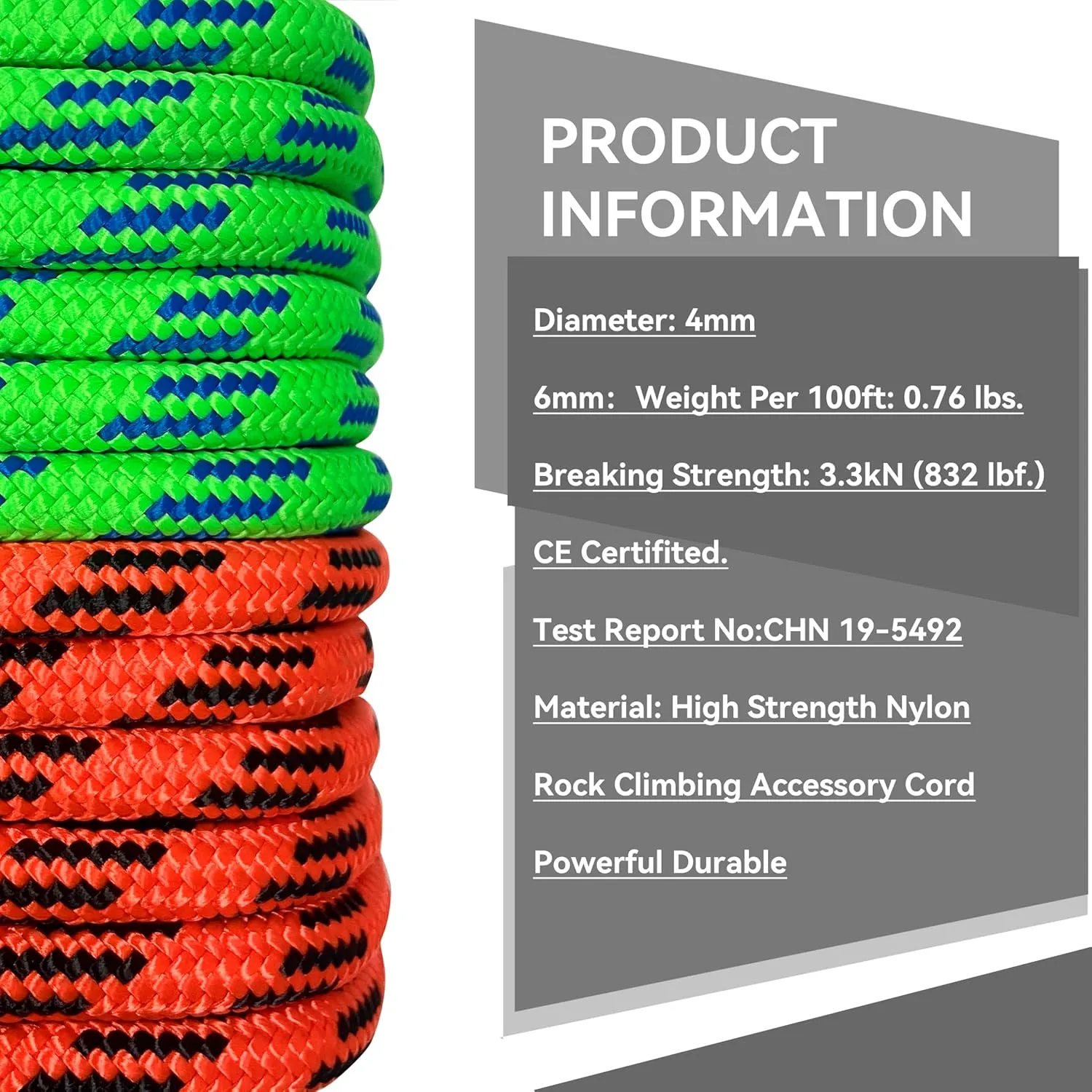 SEAMUS 4mm Prusik Accessory Cord 15M (50ft) Rock Static Climbing Rope High Tensile Strength Rock Climbing Accessories Cord Double Braid Nylon Cord for Mountain Tree Climbing, Canyoneering,Fire Rescue