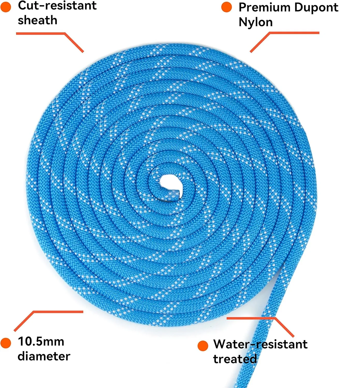 SEAMUS Static Rope 10.5mm UIAA Rappelling Rope 45M (150ft) Static Line Nylon Kern Mantle Rope for Rock Climbing, Mountain Tree Climbing, Hauling, Rescue