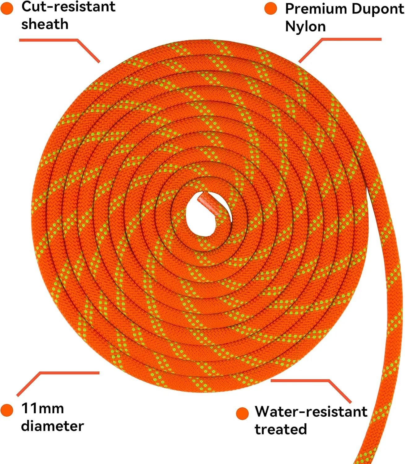 SEAMUS Static Rope 11mm UIAA Rappelling Rope 45M (150ft) Static Line Nylon Kern Mantle Rope for Rock Climbing, Mountain Tree Climbing, Hauling, Rescue