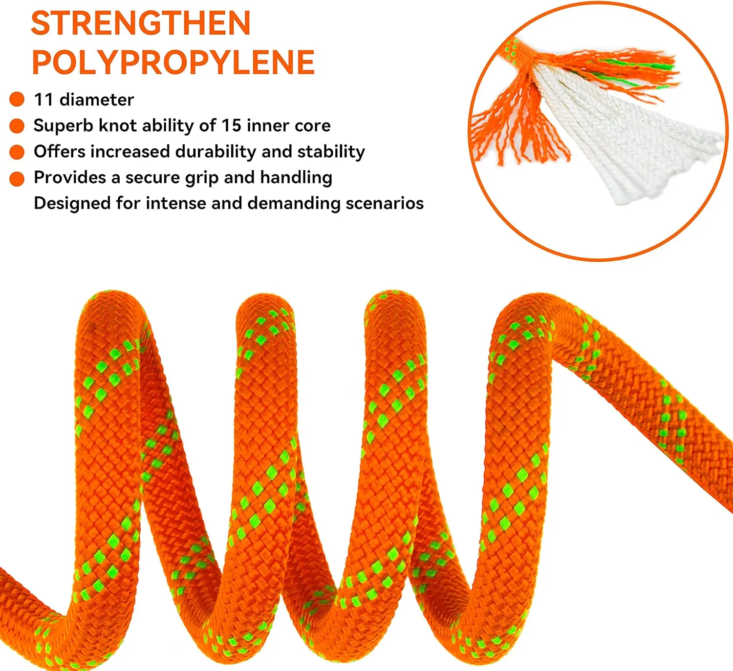 SEAMUS Static Rope 11mm UIAA Rappelling Rope 45M (150ft) Static Line Nylon Kern Mantle Rope for Rock Climbing, Mountain Tree Climbing, Hauling, Rescue