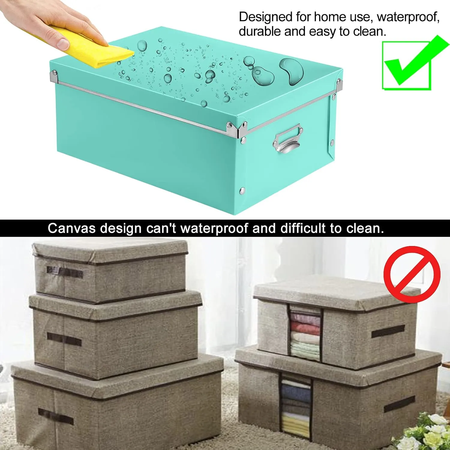 SEEKIND Storage Bins with lids, Water-Proof Storage Box Sets with Handles,Multiple Sizes Foldable Plastic Storage Organizer for Clothes,Cosmetic,Photos(Cyan) …