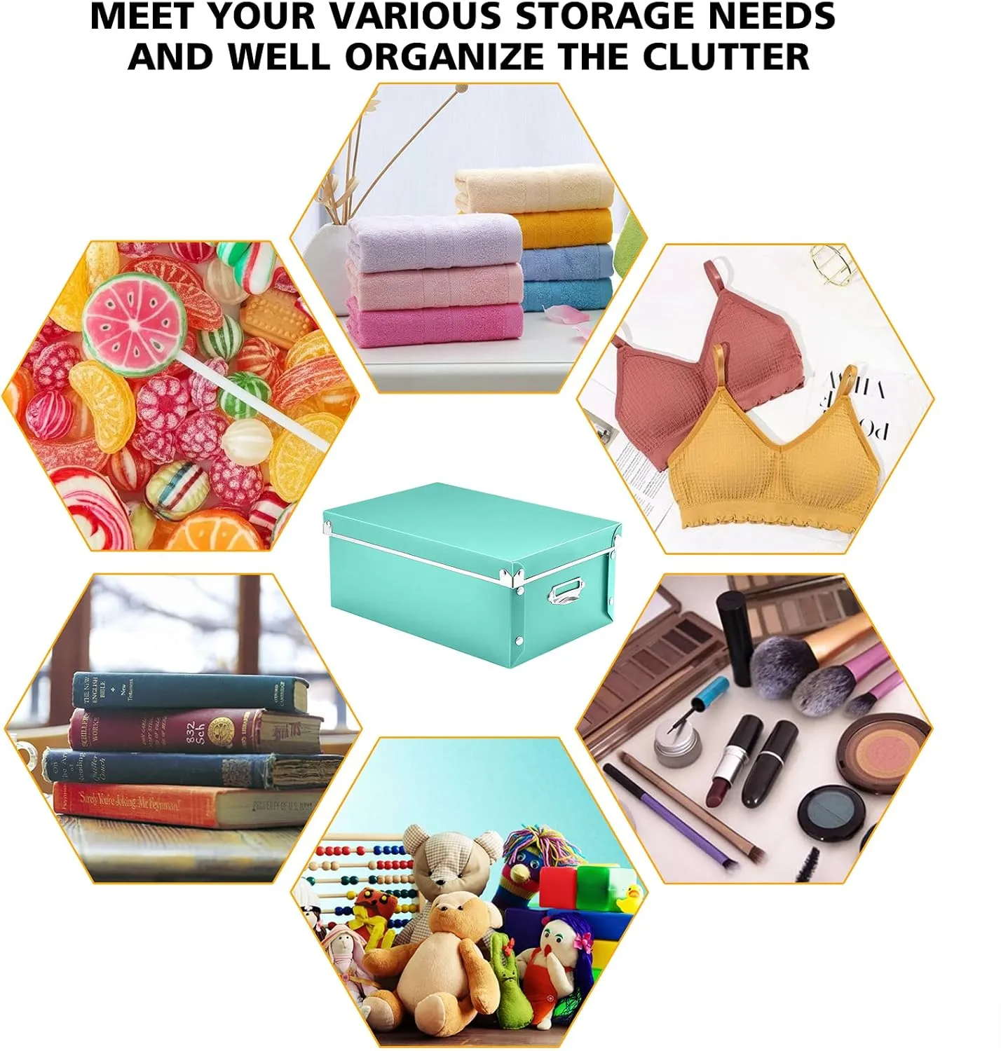 SEEKIND Storage Bins with lids, Water-Proof Storage Box Sets with Handles,Multiple Sizes Foldable Plastic Storage Organizer for Clothes,Cosmetic,Photos(Cyan) …