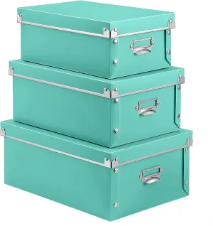 SEEKIND Storage Bins with lids, Water-Proof Storage Box Sets with Handles,Multiple Sizes Foldable Plastic Storage Organizer for Clothes,Cosmetic,Photos(Cyan) …