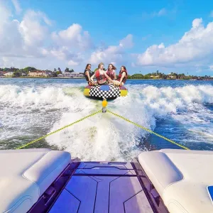 SELEWARE Heavy Duty Boat Tow Harness for Tubing, Boat Tow Rope with Stainless Steel Quick Connector, Heavy Duty Self Centering Tow Harness for Boat Water Sport Jet Ski Wakeboarding