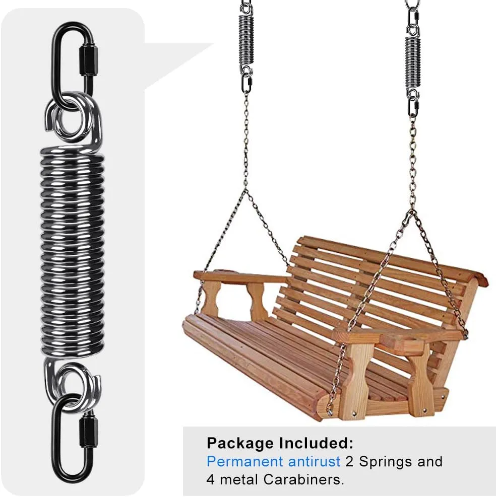 SELEWARE Heavy Duty Swing Springs for Hammock Chair, Porch Swing, Hammock Stands Mount, Double Closed Ring Design Up to 500 lbs, w/Locking Carabiners(2 Pack)