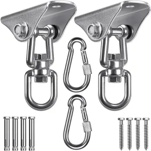 SELEWARE Swing Hangers Stainless Steel Swing Hooks Swivel Swing Mount Hardware w/Carabiners for Porch Swing Sets Hammock Chair Heavy Bag Yoga Silk Suspension Straps 1000 LB Capacity Each 2 Pack