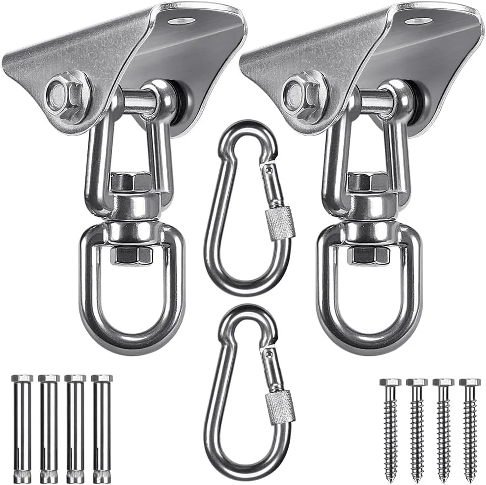 SELEWARE Swing Hangers Stainless Steel Swing Hooks Swivel Swing Mount Hardware w/Carabiners for Porch Swing Sets Hammock Chair Heavy Bag Yoga Silk Suspension Straps 1000 LB Capacity Each 2 Pack