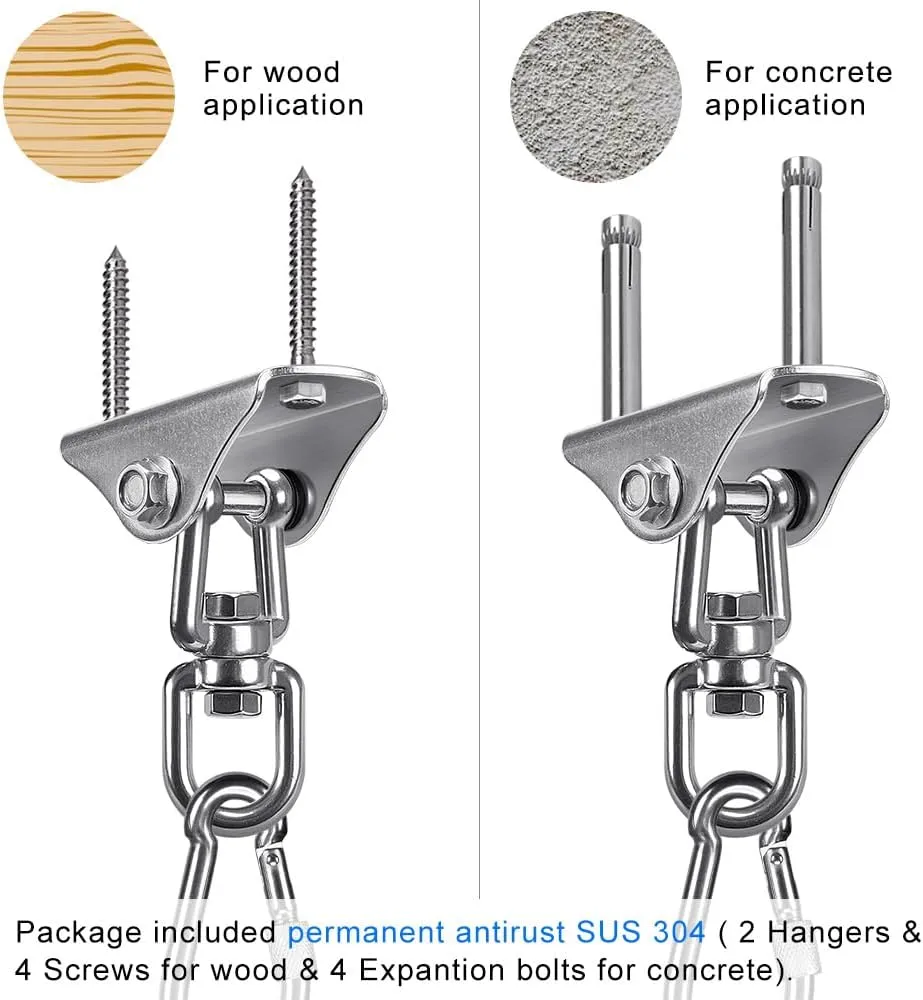 SELEWARE Swing Hangers Stainless Steel Swing Hooks Swivel Swing Mount Hardware w/Carabiners for Porch Swing Sets Hammock Chair Heavy Bag Yoga Silk Suspension Straps 1000 LB Capacity Each 2 Pack