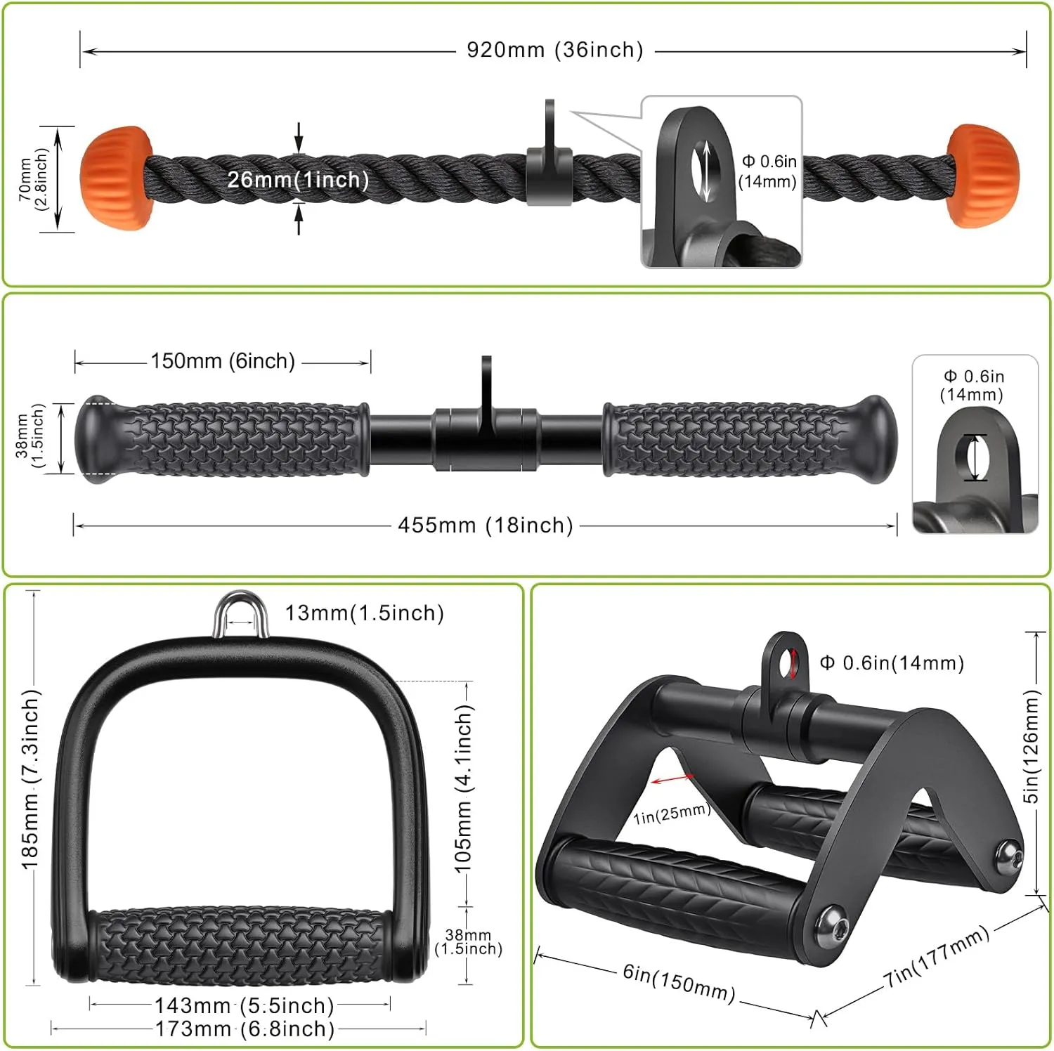 SELEWARE Triceps LAT Pulldown Attachments Home Gym Workout Accessories with Non-Slip Soft Rubber Grip Cable Machine Attachments Triceps Rope Double D Row Handle Pull Down Bar Straight Bar Exercise