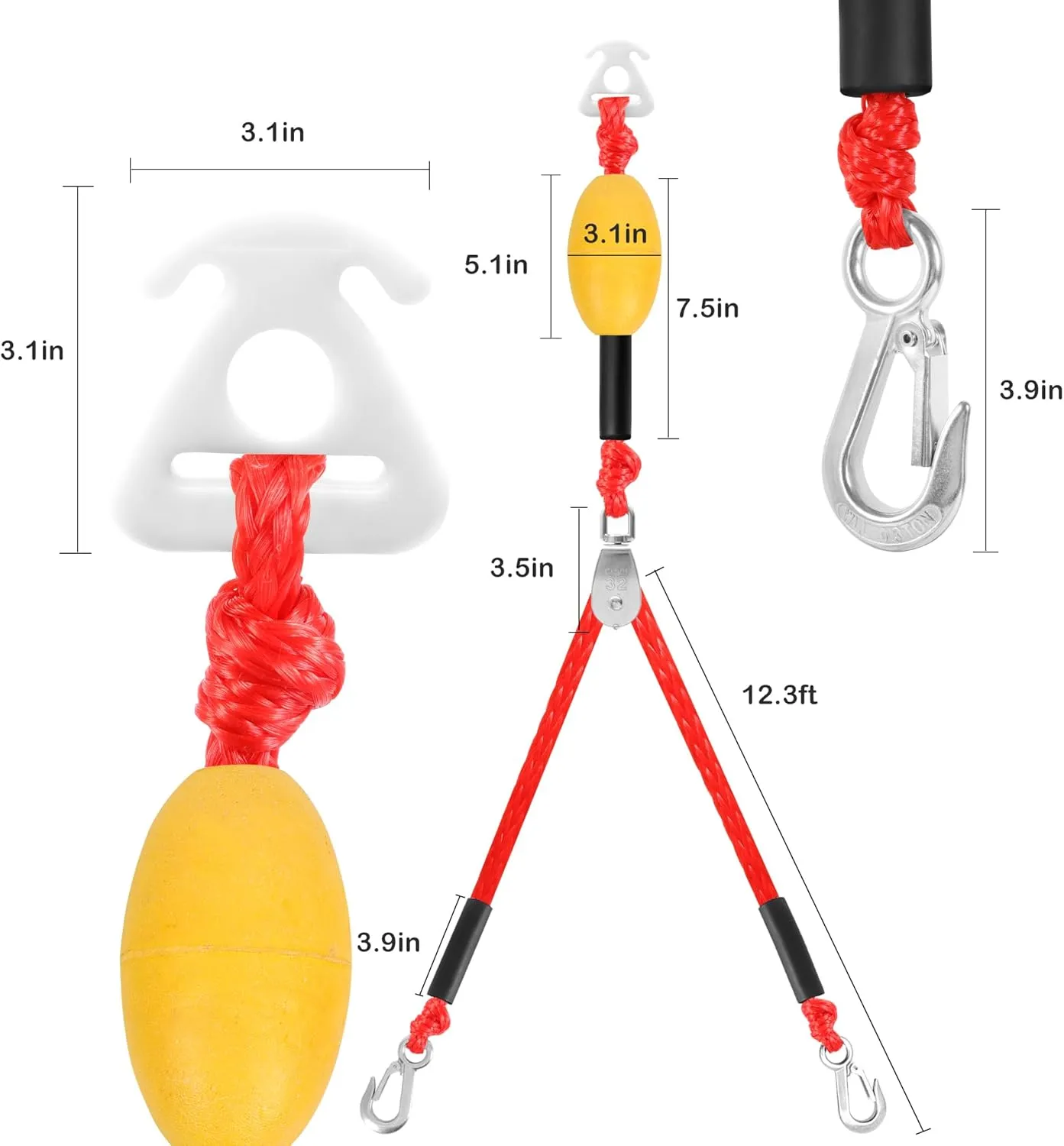 Self Centering Tow Harness for Watersports with Foat Ball, Heavy Duty Boat Tow Harness with 2 Permanent Antirust Stainless Steel Rider