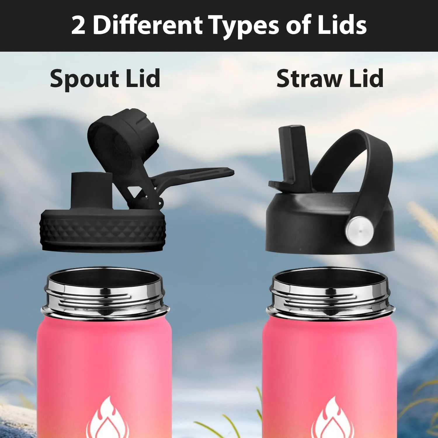 SENDESTAR Water Bottle 24oz Double Wall Vacuum Insulated Leak Proof Stainless Steel Sports Water Bottle—Wide Mouth with New Flex Straw Lid & Spout Lid (Sobert)