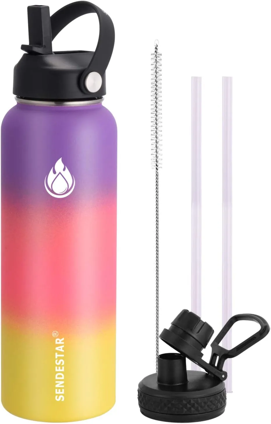 SENDESTAR Water Bottle 40oz Double Wall Vacuum Insulated Leak Proof Stainless Steel Sports Water Bottle—Wide Mouth with New Flex Straw Lid & Spout Lid (Havana)