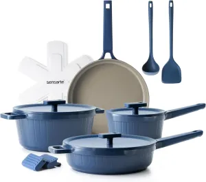 SENSARTE Ceramic Cookware Set Non-toxic 14 Pcs, Nonstick Pots and Pans Set, Dishwasher Safe Induction Cookware, Healthy Kitchen Cooking Set w/Die-cast Lids, Free of Intentionally Added PFOA