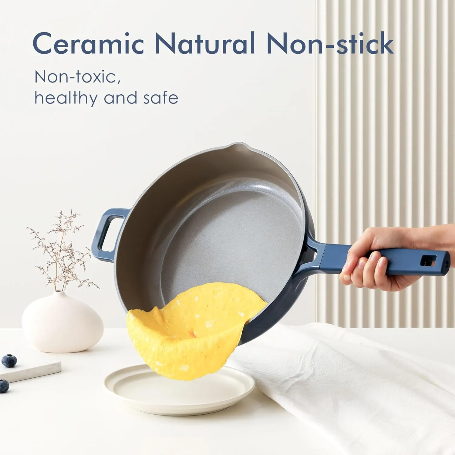 SENSARTE Ceramic Cookware Set Non-toxic 14 Pcs, Nonstick Pots and Pans Set, Dishwasher Safe Induction Cookware, Healthy Kitchen Cooking Set w/Die-cast Lids, Free of Intentionally Added PFOA