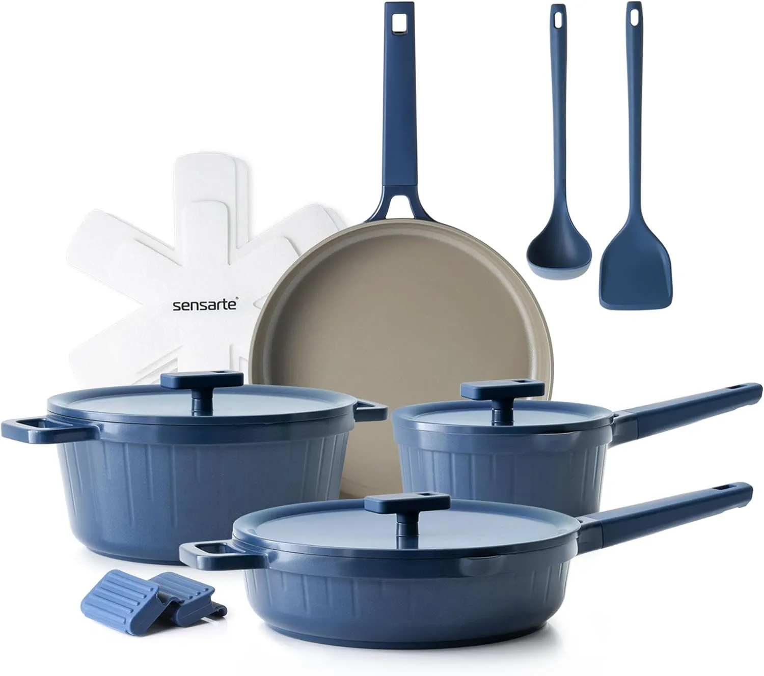 SENSARTE Ceramic Cookware Set Non-toxic 14 Pcs, Nonstick Pots and Pans Set, Dishwasher Safe Induction Cookware, Healthy Kitchen Cooking Set w/Die-cast Lids, Free of Intentionally Added PFOA