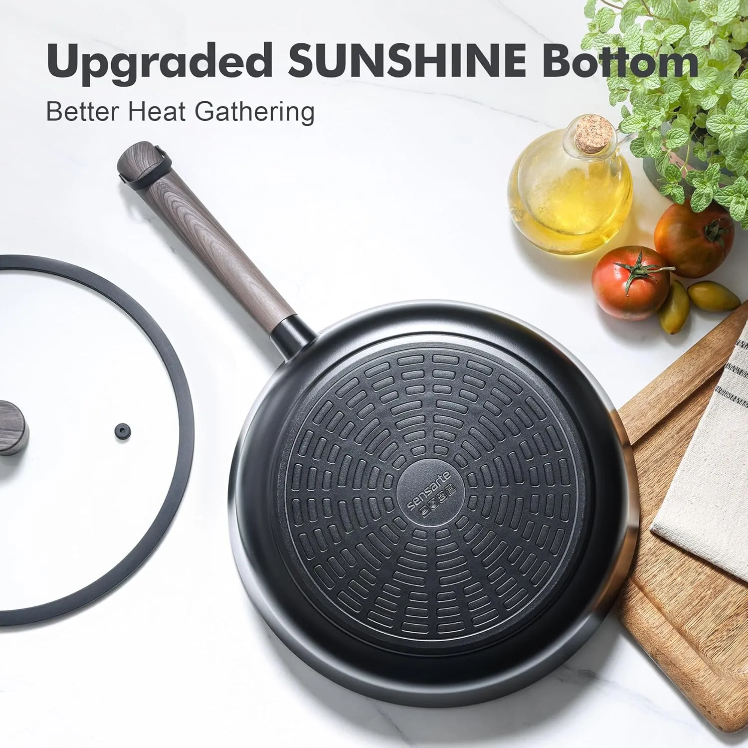 SENSARTE Nonstick Cookware Set Pots and Pans Set Kitchen Non-toxic Cooking Set, Dishwasher & Oven Safe, Induction Compatible, PFOA/PFOS Free, 15pcs, Black