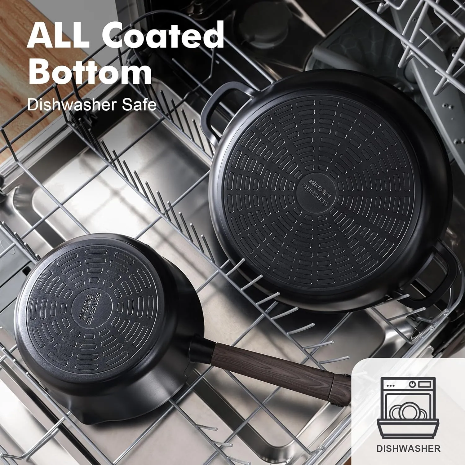 SENSARTE Nonstick Cookware Set Pots and Pans Set Kitchen Non-toxic Cooking Set, Dishwasher & Oven Safe, Induction Compatible, PFOA/PFOS Free, 15pcs, Black