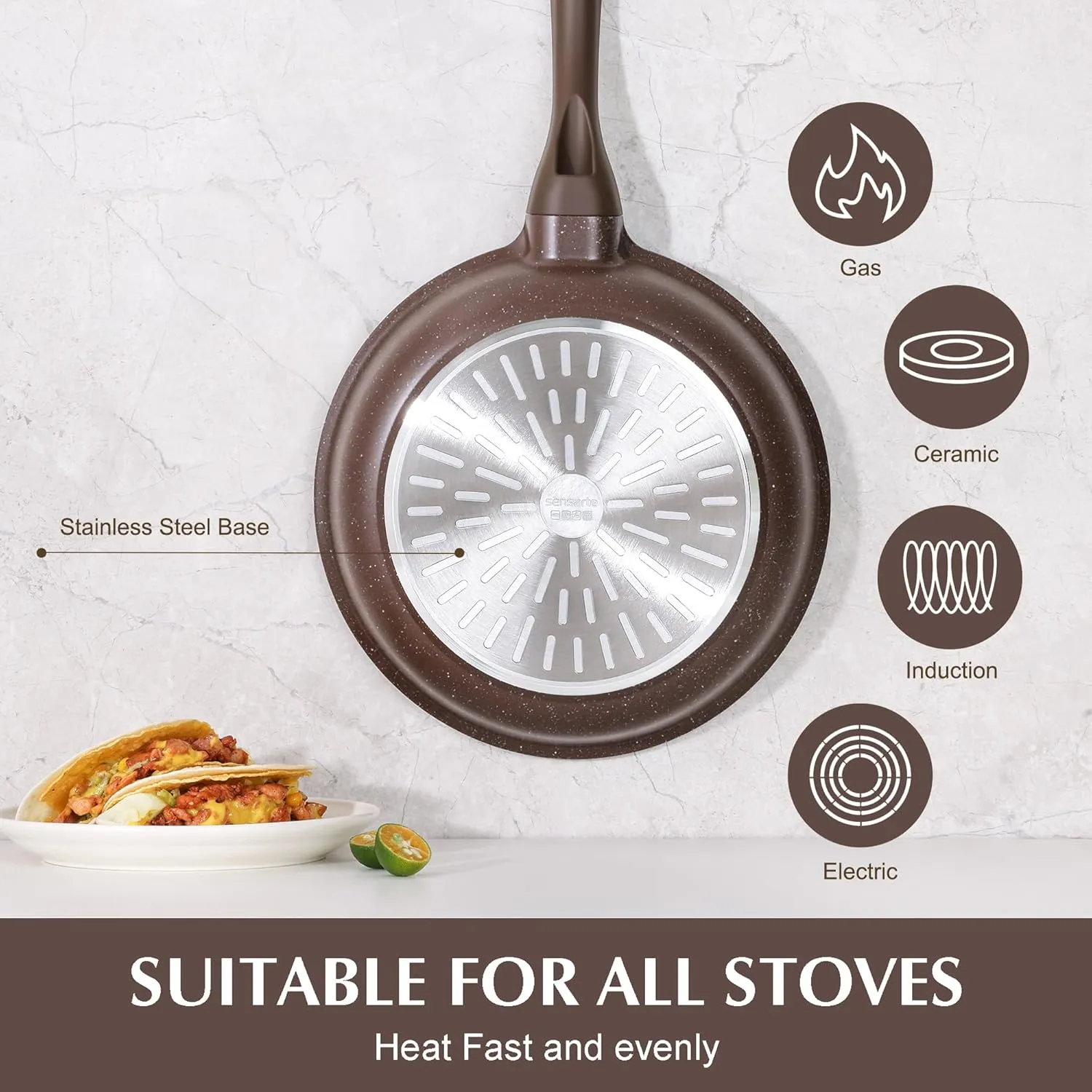 SENSARTE Nonstick Frying Pan Skillet, Granite Coating Omelette Pan, Healthy Stone Cookware Chef's Pan PFOA Free, Toffee Brown (11 Inch)