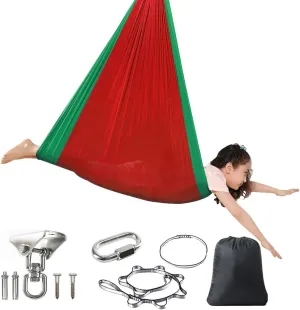 Sensory Swing for Kids Adults Yoga Swings for Indoor Use 360° Swivel Double Layer Hammock for Bedroom Durable Breathable Soft Kids Joy Swings Doorway Gym (Color : Red-Green, Size : 230x150cm)