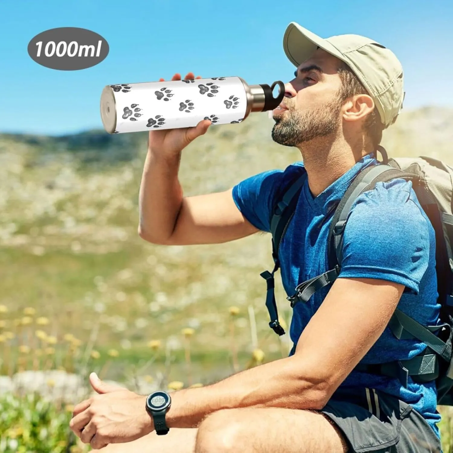 senya 20 Oz Water Bottle with Straw Bear Footprint Stainless Steel Water Bottle for Traveling Sports Leakproof Insulated