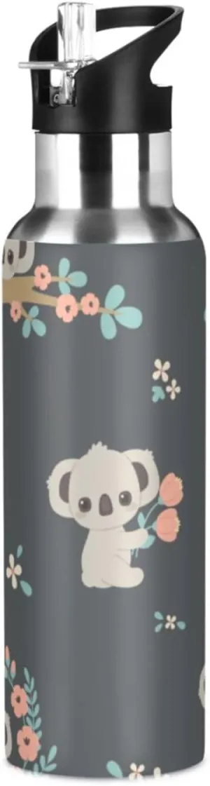 senya 20 Oz Water Bottle with Straw Koala and Flowers Stainless Steel Water Bottle for Traveling Sports Leakproof Insulated