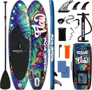 SereneLife Inflatable Stand Up Paddle Board with Premium SUP Accessories – Wide Stable Design with Non-Slip EVA Deck Pad for Adults and Youth of All Skill Levels, 350 lbs Capacity