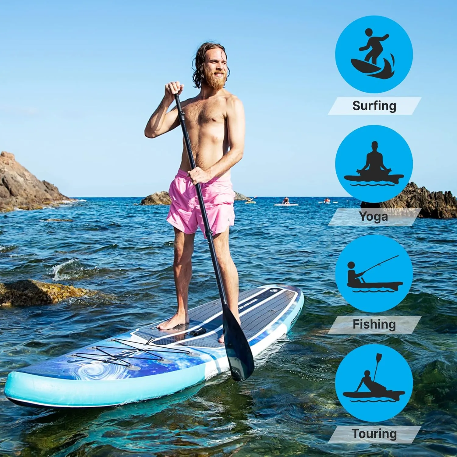 SereneLife Inflatable Stand Up Paddle Board with Premium SUP Accessories – Wide Stable Design with Non-Slip EVA Deck Pad for Adults and Youth of All Skill Levels, 350 lbs Capacity