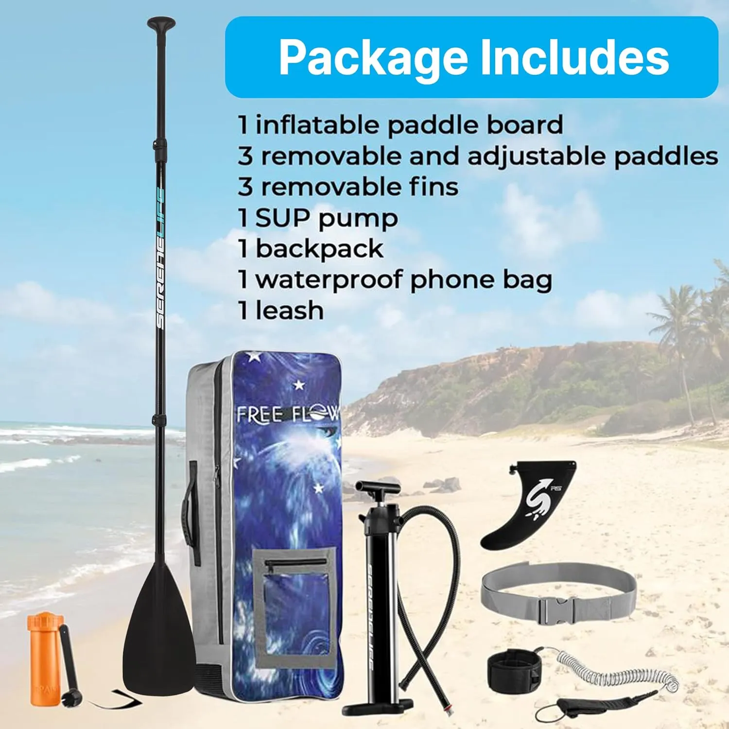SereneLife Inflatable Stand Up Paddle Board with Premium SUP Accessories – Wide Stable Design with Non-Slip EVA Deck Pad for Adults and Youth of All Skill Levels, 350 lbs Capacity