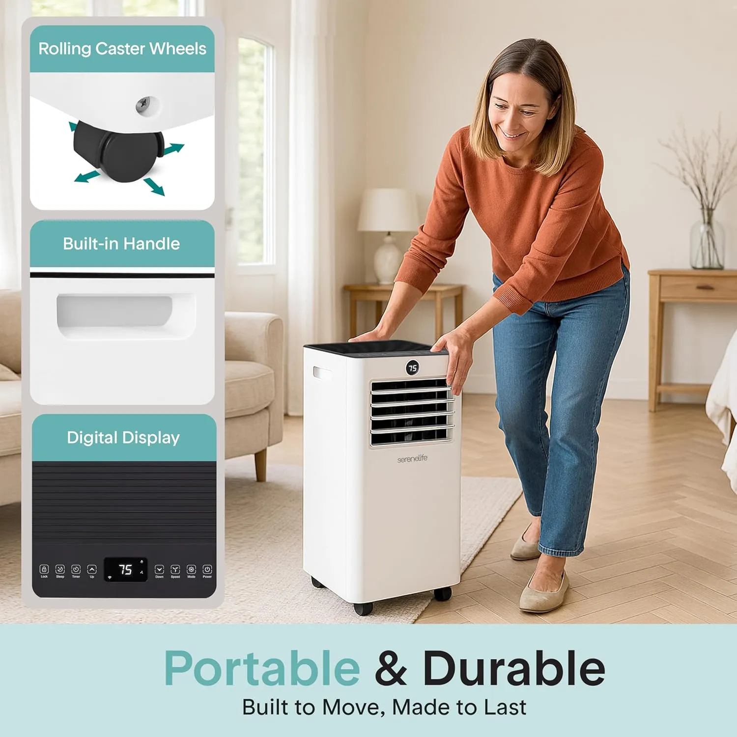 SereneLife SLPACHT102 Portable Air Conditioner & Heater-1000 (ASHRAE) Compact Home A/C Unit with Cooling, Includes Window Mount Kit (Gray), 10,000 BTU   HEAT