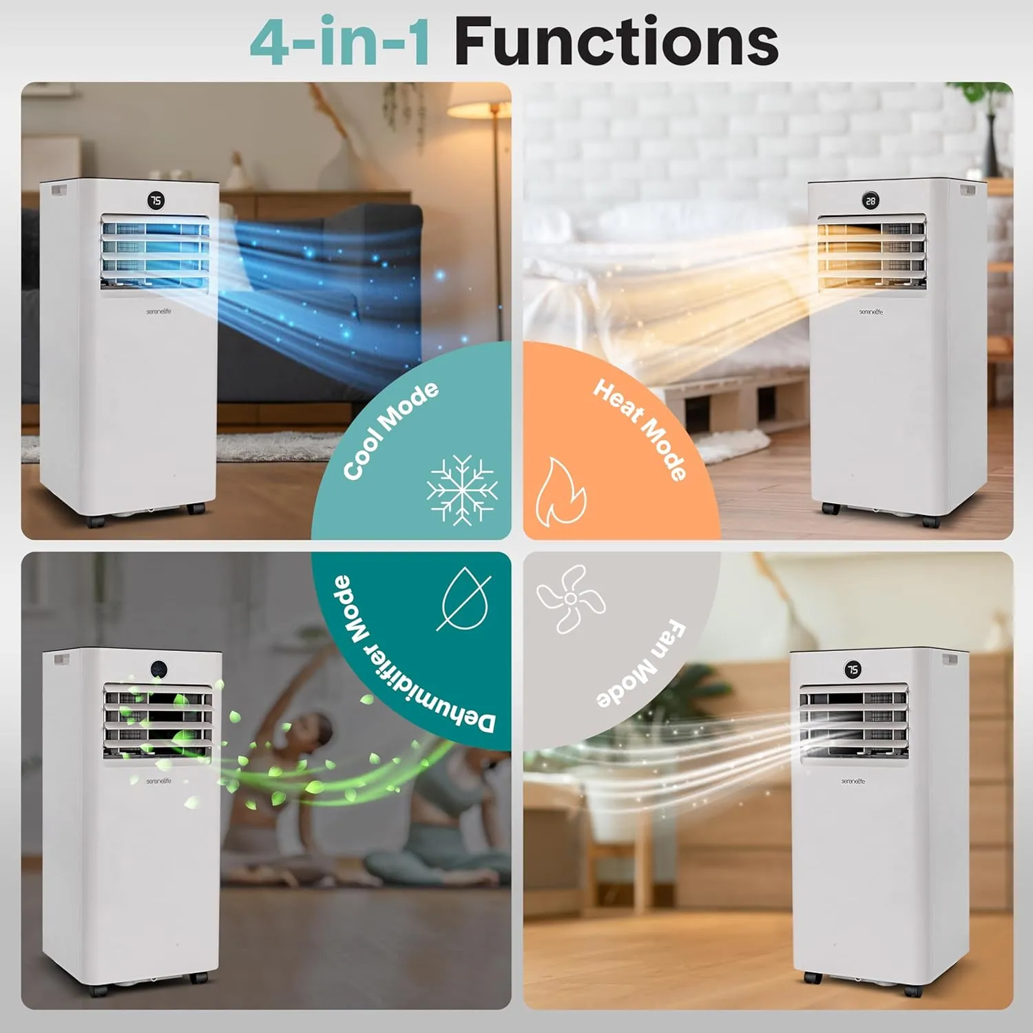 SereneLife SLPACHT102 Portable Air Conditioner & Heater-1000 (ASHRAE) Compact Home A/C Unit with Cooling, Includes Window Mount Kit (Gray), 10,000 BTU   HEAT