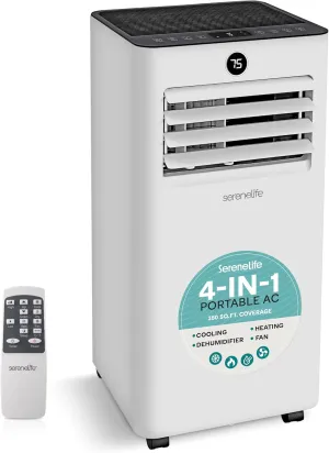 SereneLife SLPACHT102 Portable Air Conditioner & Heater-1000 (ASHRAE) Compact Home A/C Unit with Cooling, Includes Window Mount Kit (Gray), 10,000 BTU   HEAT