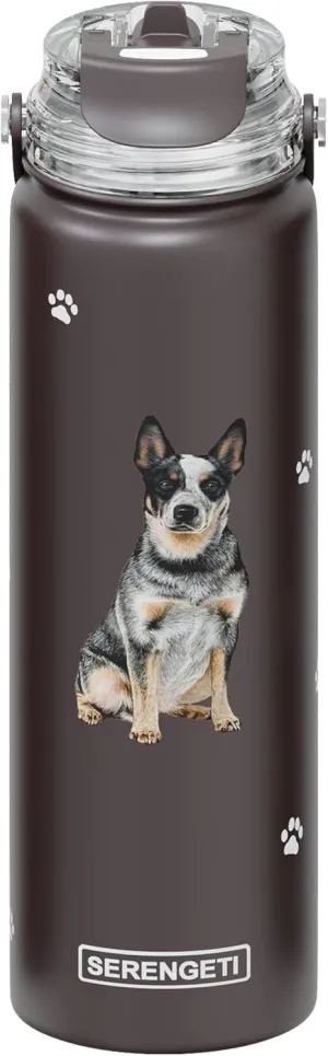 SERENGETI 24 Oz Water Bottle Stainless Steel with Spill Proof Lid - Double walled Vacuum Insulated water flask - Realistic 3D Print of your favorite dog (Australian Cattle Dog)
