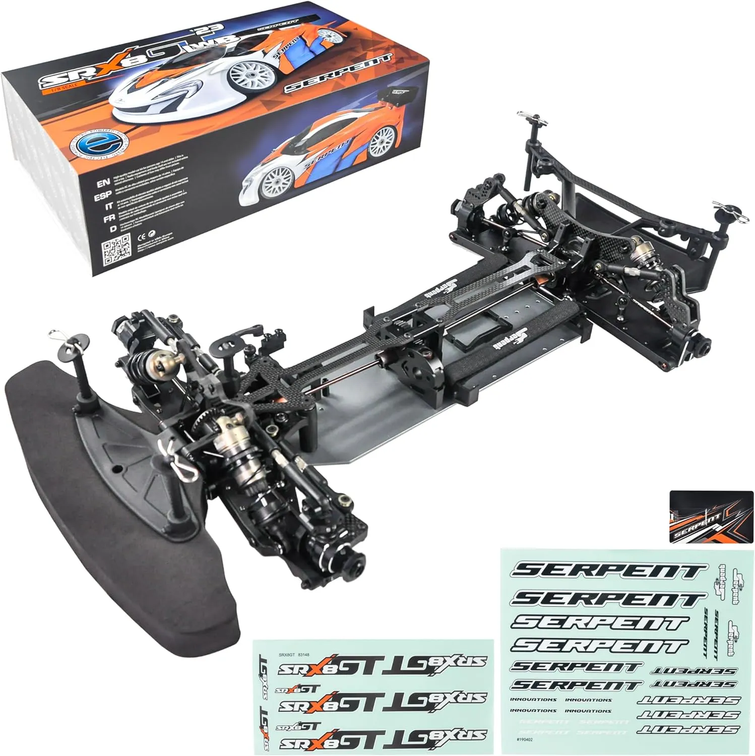 Serpent 1/8 On-Road RC Car, SRX8 GTE LWB 4WD Electric Car Kit, Full Options, Carbon Fiber Parts, CNC Aluminum Parts, Precision Racing Parts, Suitable for RC Enthusiasts, Electronics Not Included