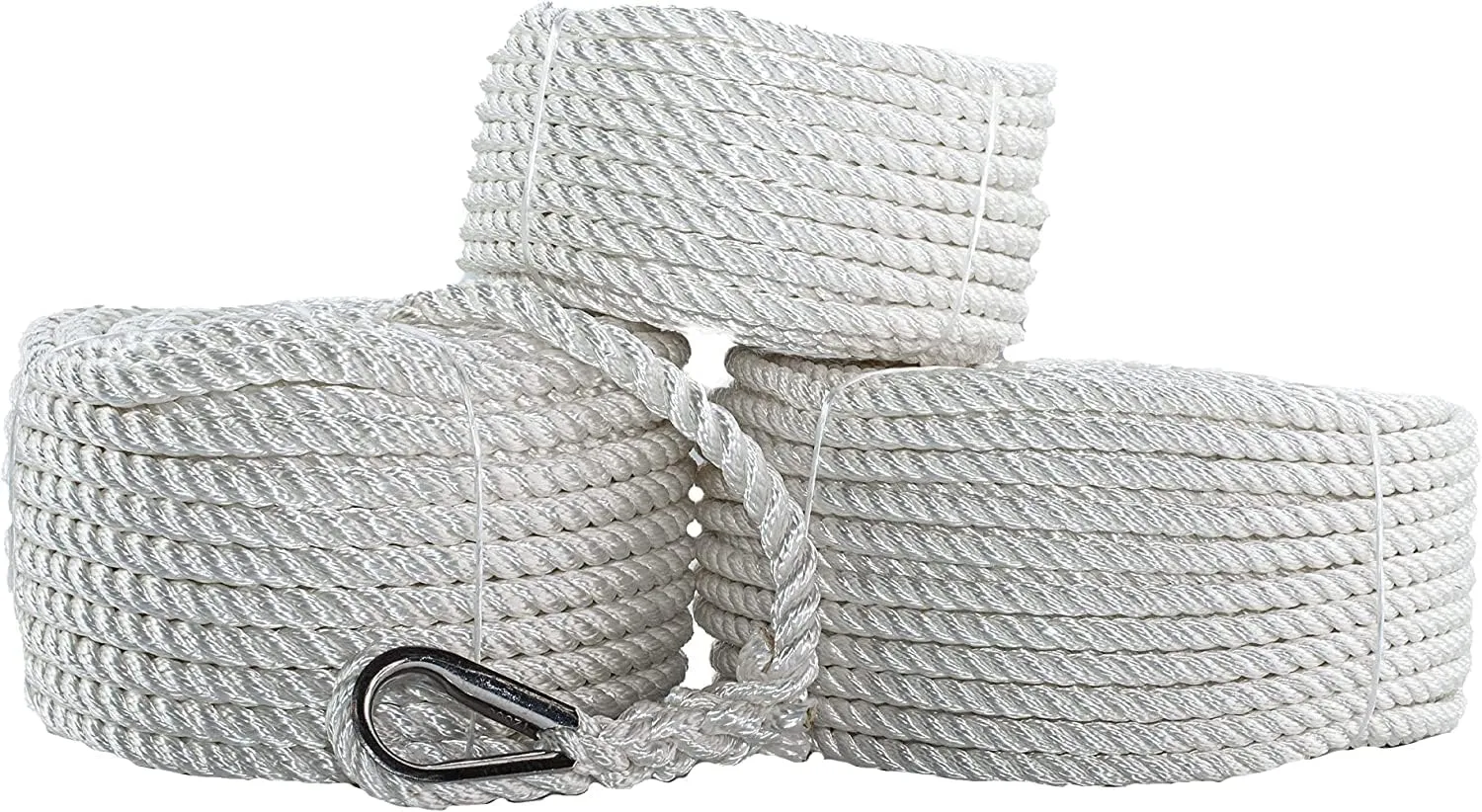 SGT KNOTS Twisted Nylon Anchor Rope - Heavy Duty 3 Strand Braided Line for Anchor Rode Setup, Camping & More (3/8" x 200ft, White)