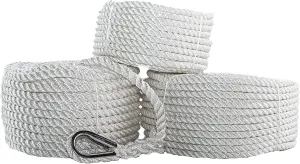 SGT KNOTS Twisted Nylon Anchor Rope - Heavy Duty 3 Strand Braided Line for Anchor Rode Setup, Camping & More (3/8" x 200ft, White)